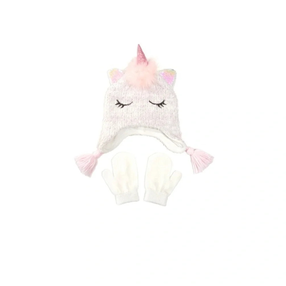Love Design Toddler Girls Chenille Unicorn Heidi 2Piece Hat/Mitten, girl’s hat